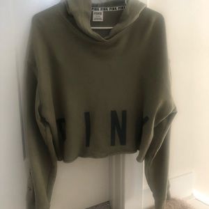 PINK army green crop top hoodie